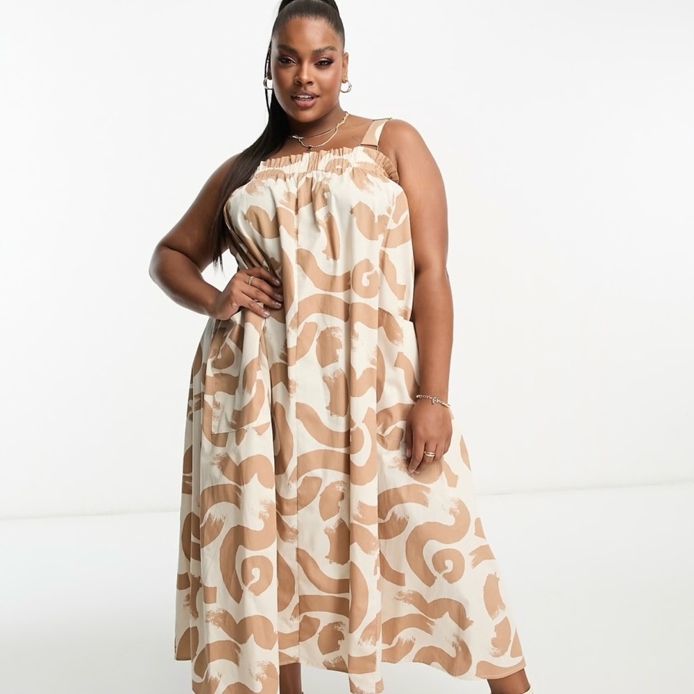 ASOS Curve Tan and Cream Midi Dress